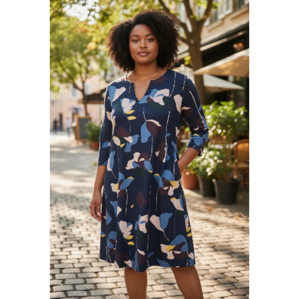 Boden Easy Notch Carbon Blue Evergreen Shift Career Dress w/ Pockets Sz 18 long